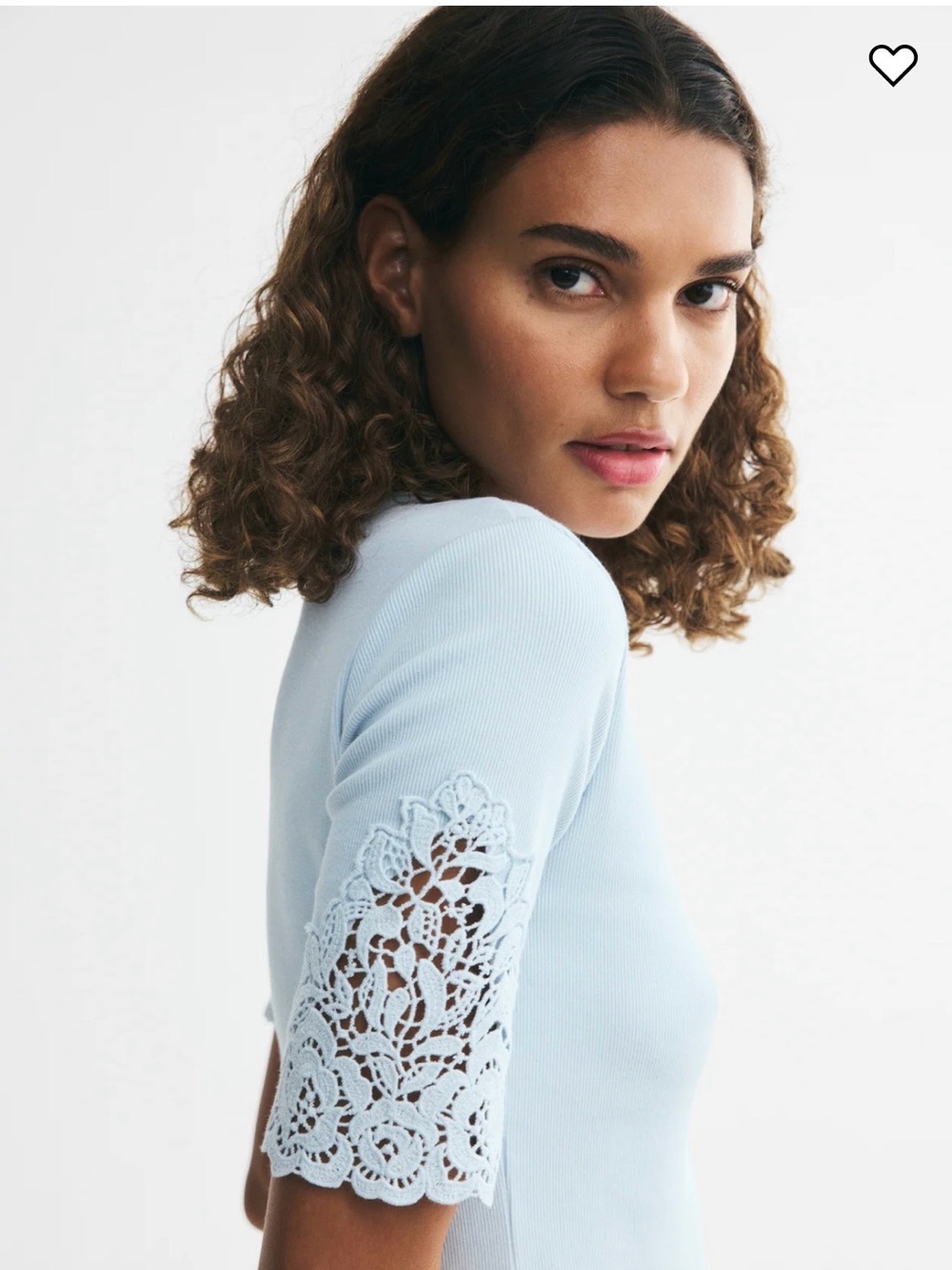 H&M Pale Blue Top with Crochet Lace Elbow Sleeves